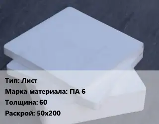 Капролон плита Лист ПА 6 s=60 50х200